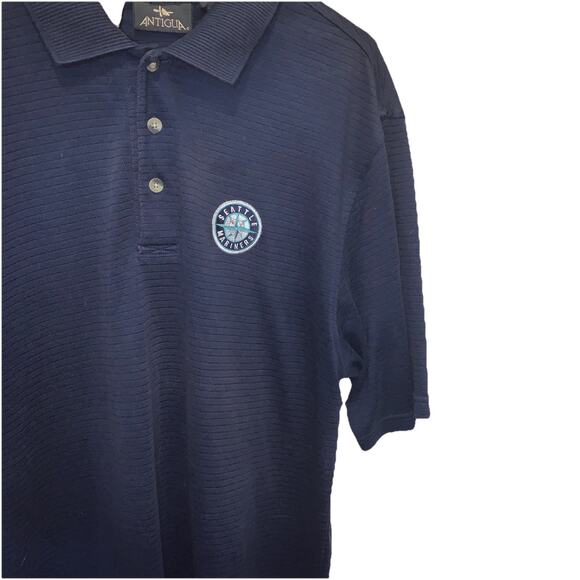 Seattle Mariners Polo Men's Sz Large Antigua Navy Blue Baseball Mens Shirt Top - Picture 2 of 9